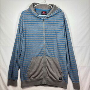 Quiksilver Striped‎ Full Zip Hoodie with Pockets Casual Gray Blue Sz XL